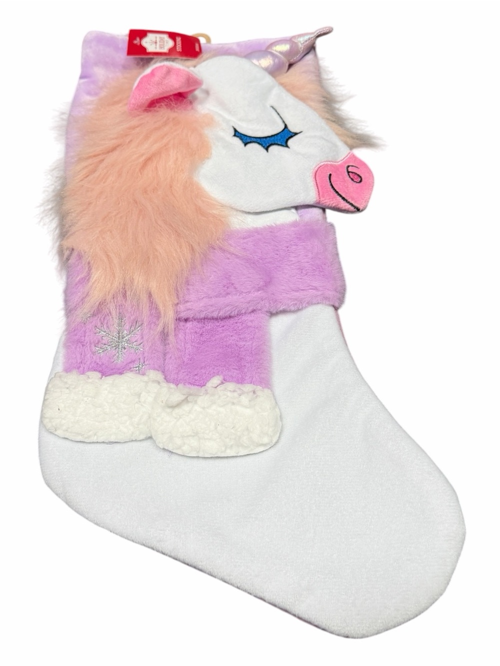 Unicorn Plush Holiday Stocking in Lavender, White & Pink - Picture 2 of 3